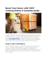 Boost Your Career with CSCP Training Online