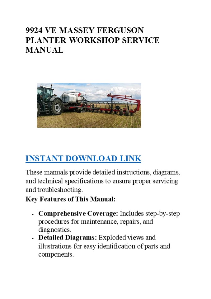 9924 VE MASSEY FERGUSON PLANTER WORKSHOP SERVICE MANUAL