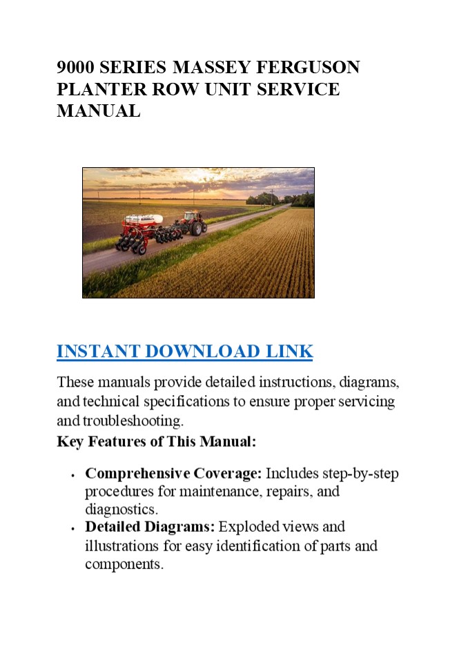 9000 SERIES MASSEY FERGUSON PLANTER ROW UNIT SERVICE MANUAL