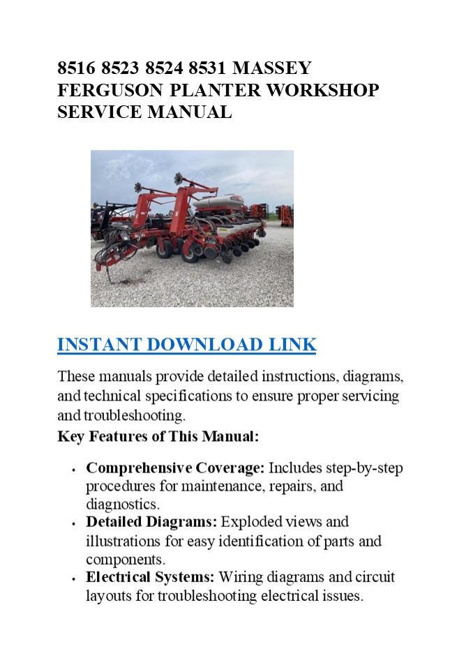 8516 8523 8524 8531 MASSEY FERGUSON PLANTER WORKSHOP SERVICE MANUAL