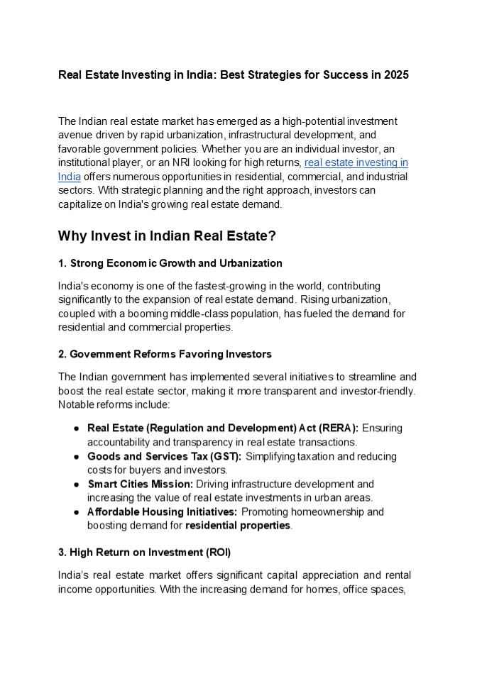 Real Estate Investing in India: Best Strategies for Success in 2025