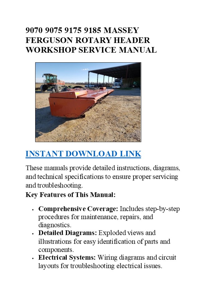 9070 9075 9175 9185 MASSEY FERGUSON ROTARY HEADER WORKSHOP SERVICE MANUAL