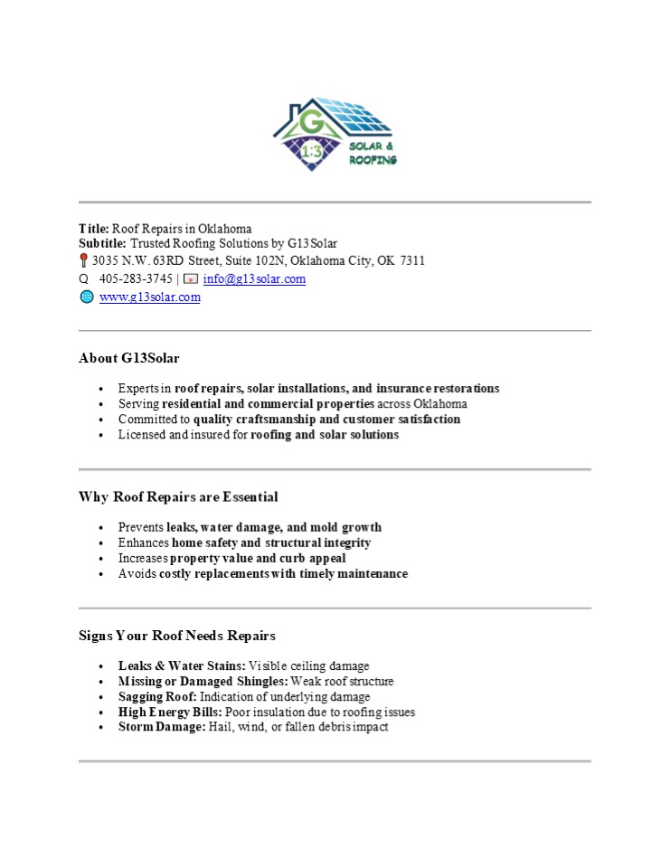 Roof Repairs in Oklahoma