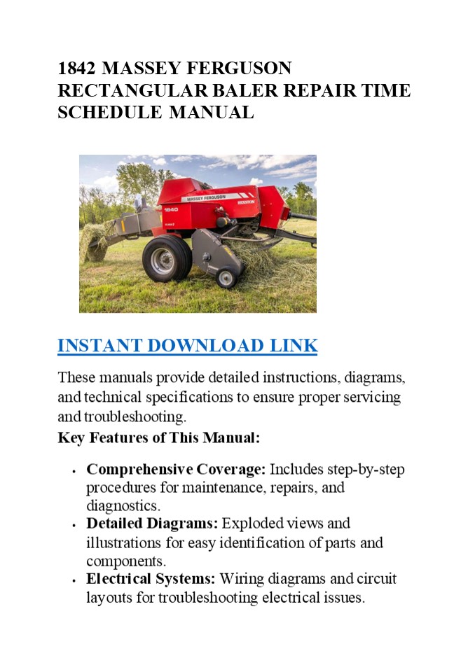 1842 MASSEY FERGUSON RECTANGULAR BALER REPAIR TIME SCHEDULE MANUAL
