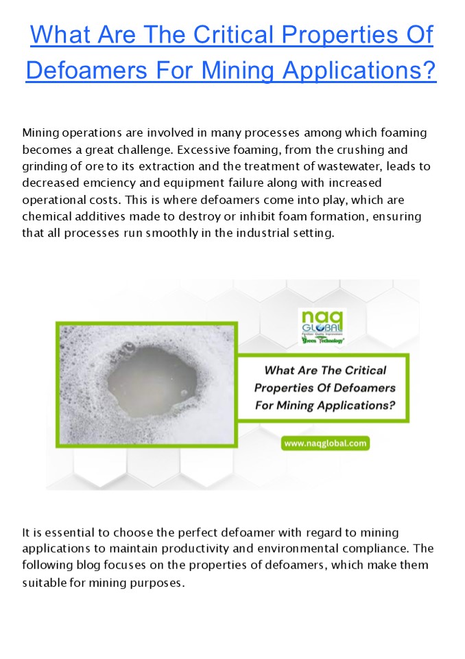 What Are The Critical Properties Of Defoamers For Mining Applications?