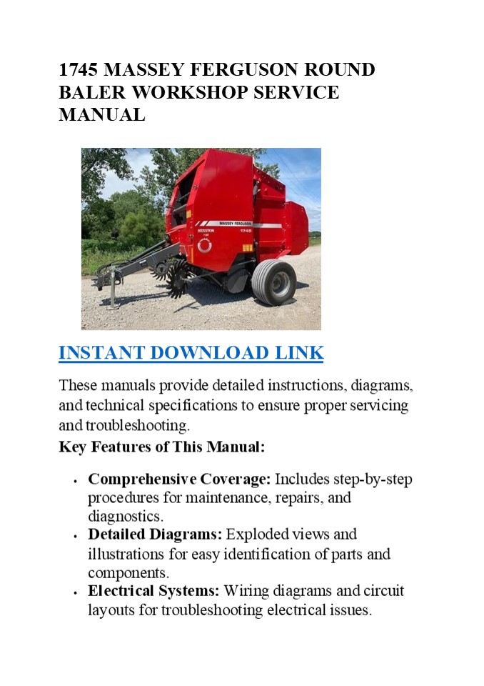 1745 MASSEY FERGUSON ROUND BALER WORKSHOP SERVICE MANUAL