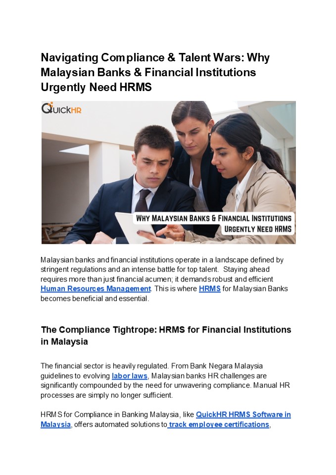 Why Malaysian Banks & Financial Institutions Urgently Need HRMS