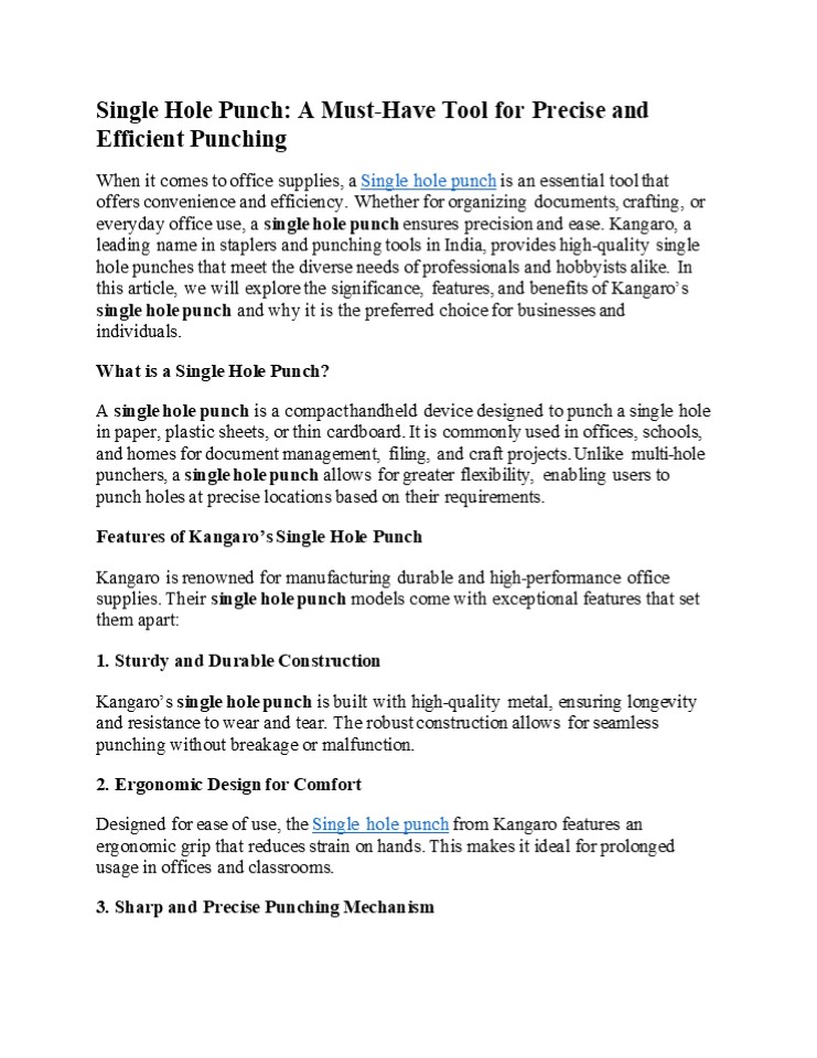 Single Hole Punch: A Must-Have Tool for Precise and Efficient Punching