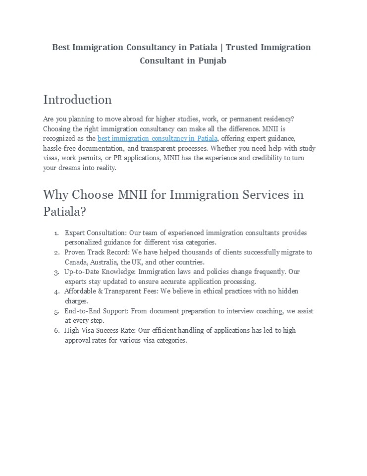 Immigration Consultant in Patiala | MNII - Best Immigration Consultancy