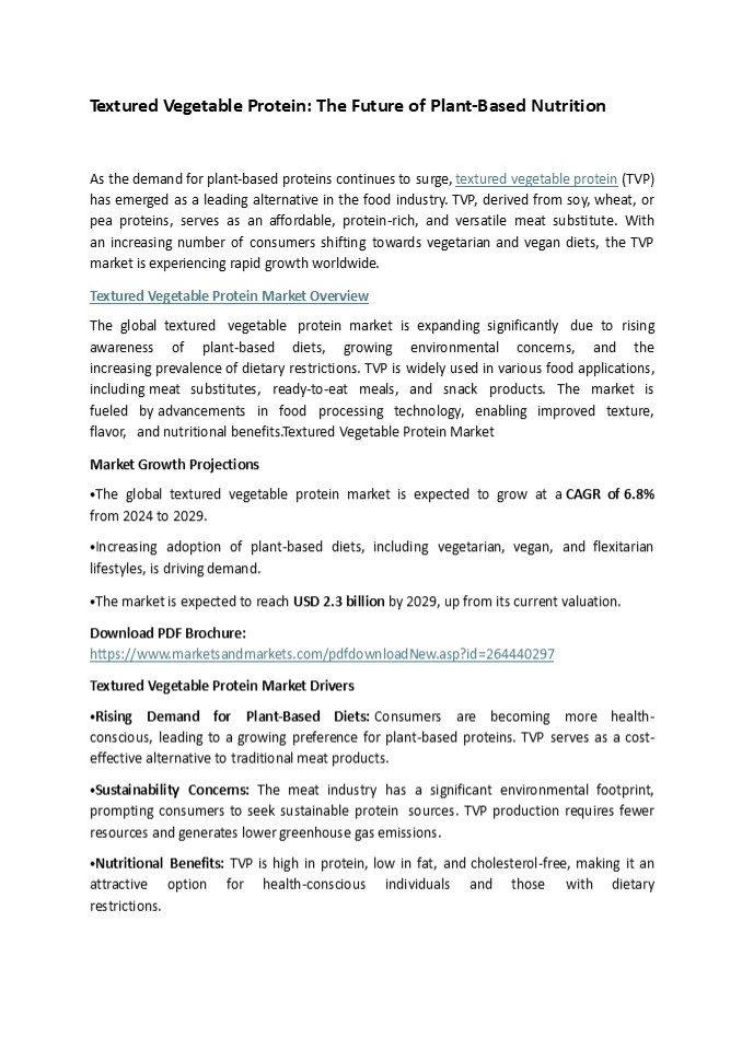 Textured Vegetable Protein: The Future of Plant-Based Nutrition