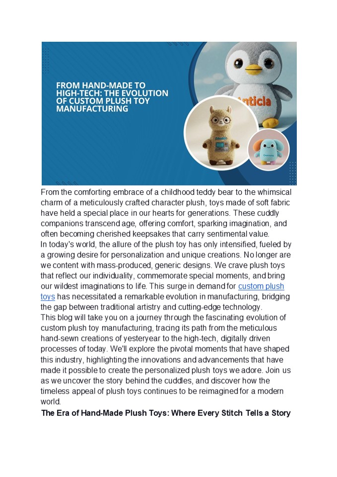 From Hand-Made to High-Tech: The Evolution of Custom Plush Toy Manufacturing