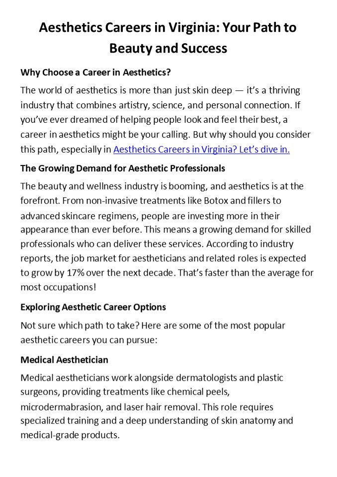 Aesthetics Careers in Virginia