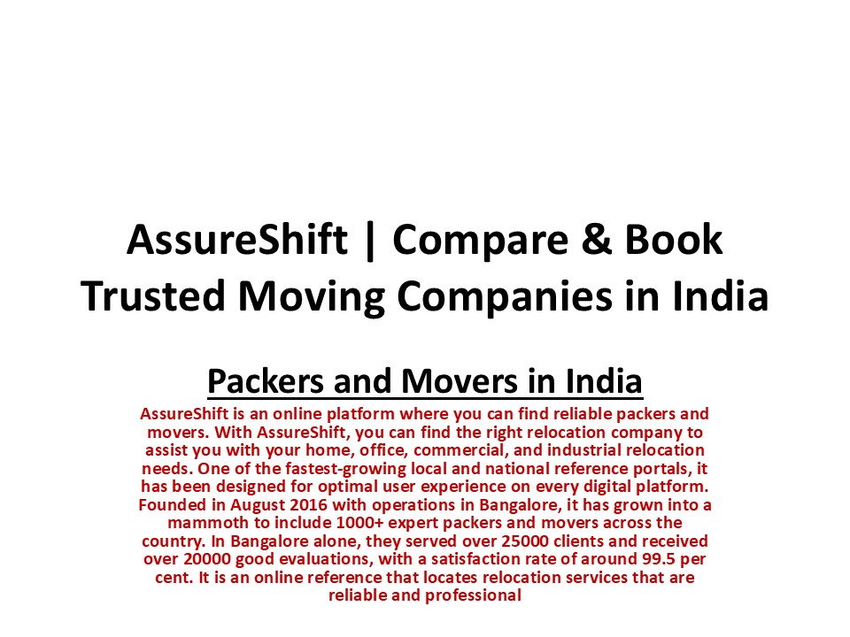 AssureShift | Compare & Book Trusted Moving Companies in India