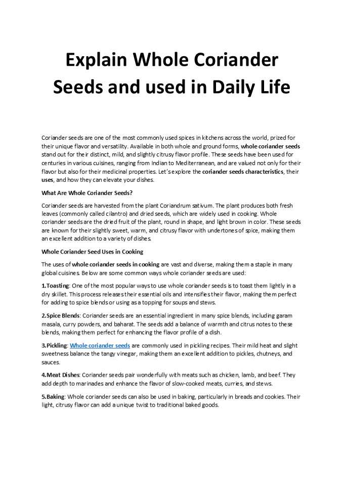 Explain the Whole Coriander Seeds