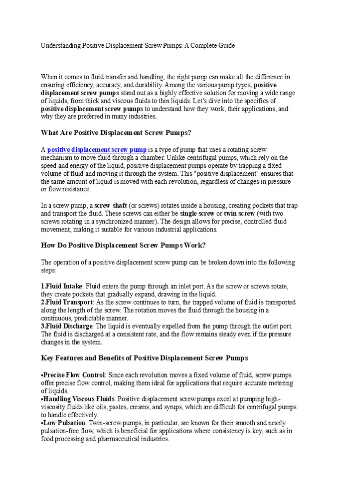 Understanding Positive Displacement Screw Pumps: A Complete Guide