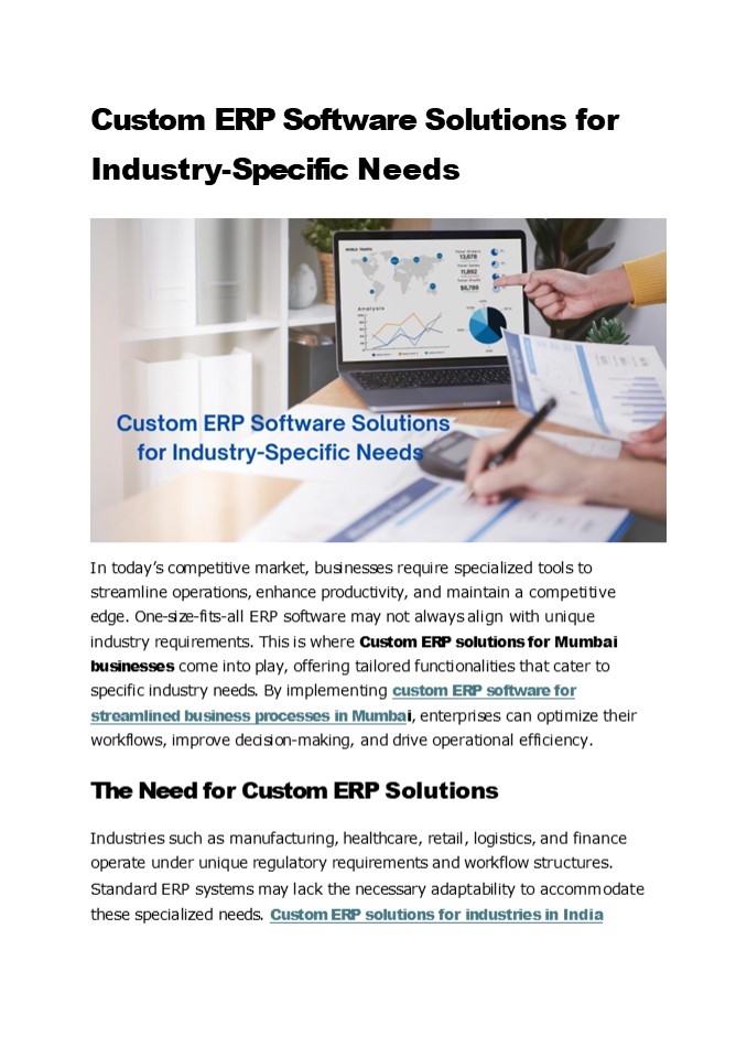 Custom ERP Software Solutions for Industry-Specific Needs