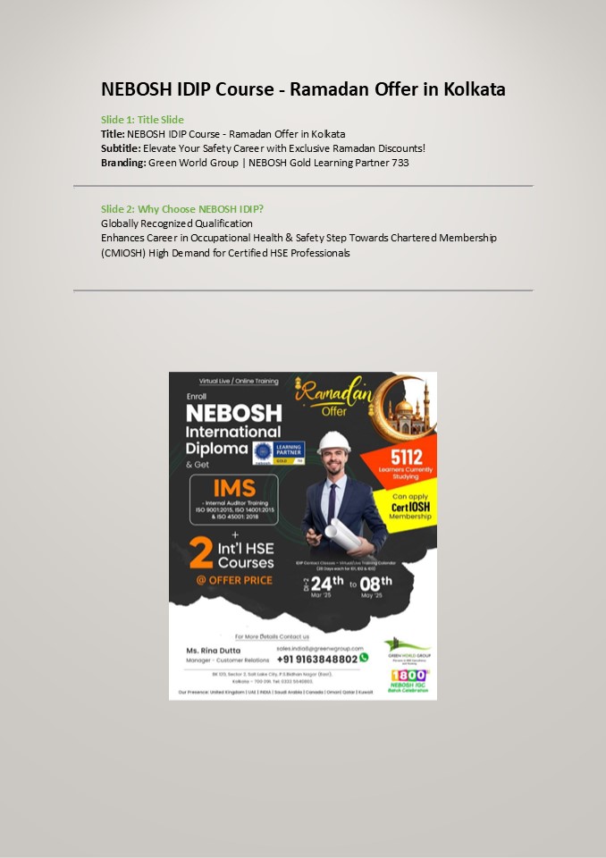 NEBOSH IDIP Course Ramadan Offer in Kolkata