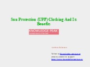 Sun Protection (UPF) Clothing And Its Benefits
