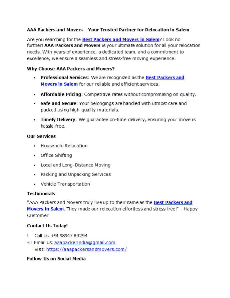 Best Packers and Movers  in Salem