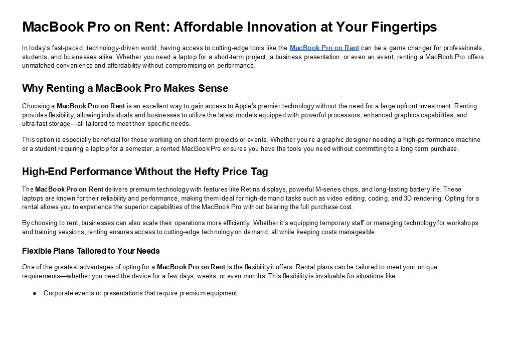 MacBook Pro on Rent: Affordable Innovation at Your Fingertips