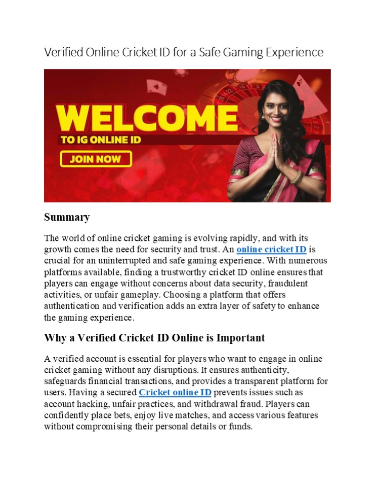 Verified Online Cricket ID for a Safe Gaming Experience