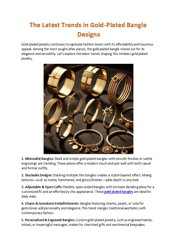 The Latest Trends in Gold-Plated Bangle Designs