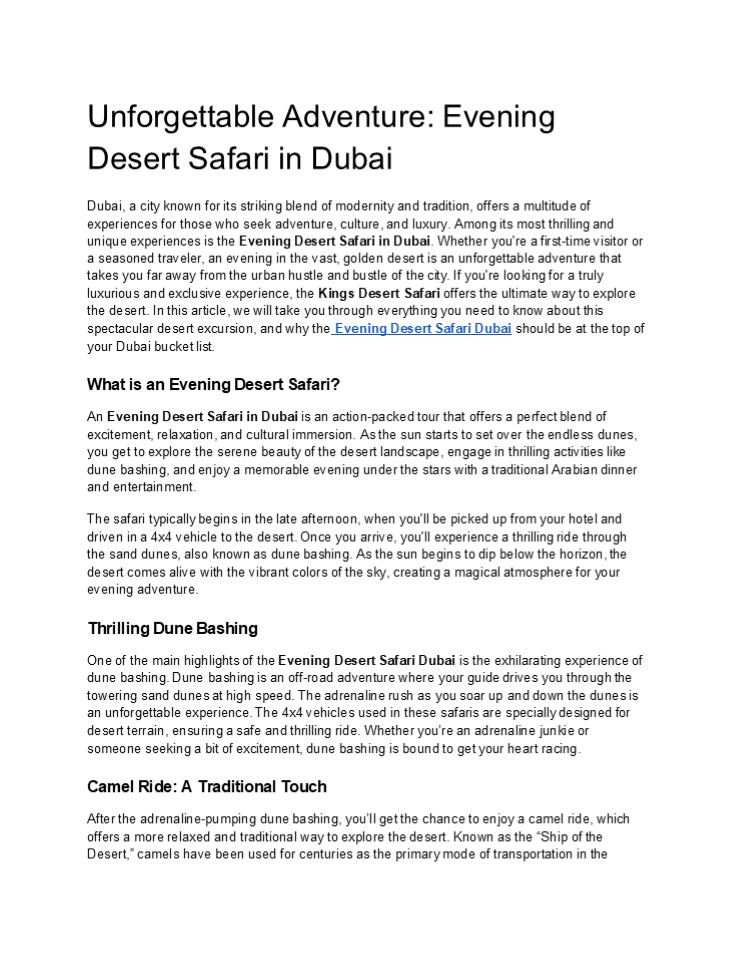 The Ultimate Evening Desert Safari Experience in Dubai