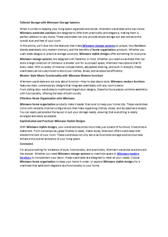 Tailored Storage with Wiemann Storage Systems