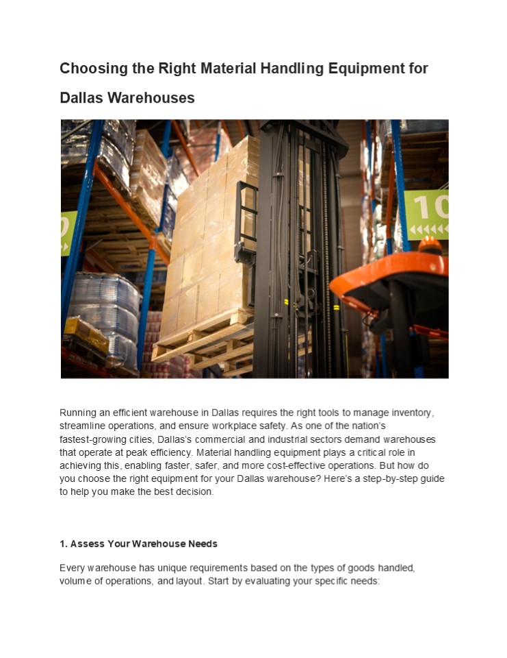 Choosing the Right Material Handling Equipment for Dallas Warehouses ...