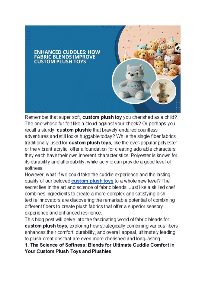 Enhanced Cuddles: How Fabric Blends Improve Custom Plush Toys