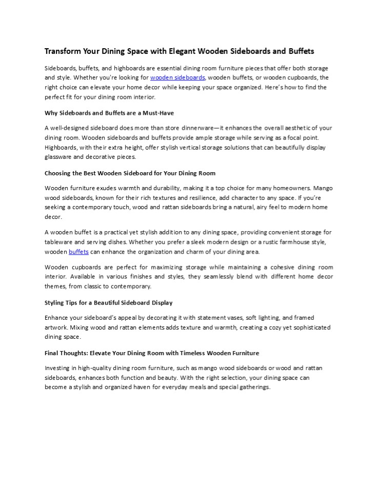 Transform Your Dining Space with Elegant Wooden Sideboards and Buffets