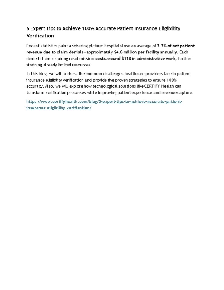 5 Expert Tips to Achieve 100% Accurate Patient Insurance Eligibility Verification