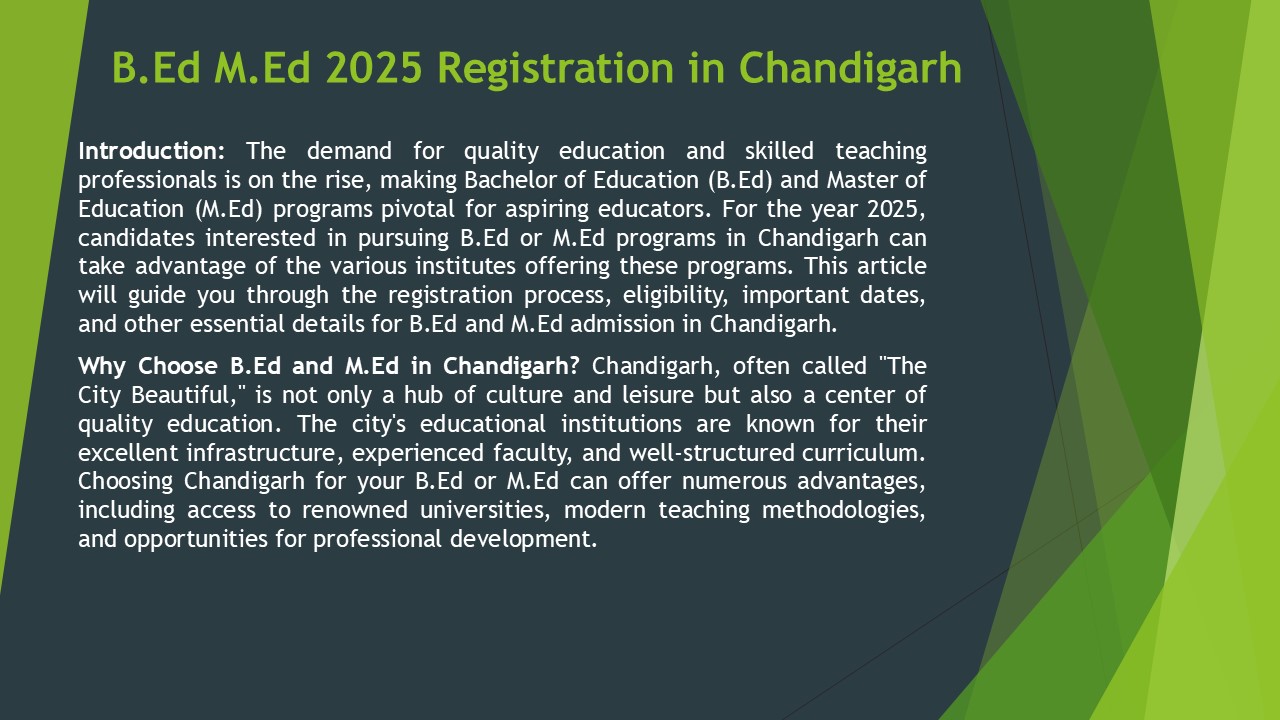 B.Ed M.Ed 2025 Registration in Chandigarh