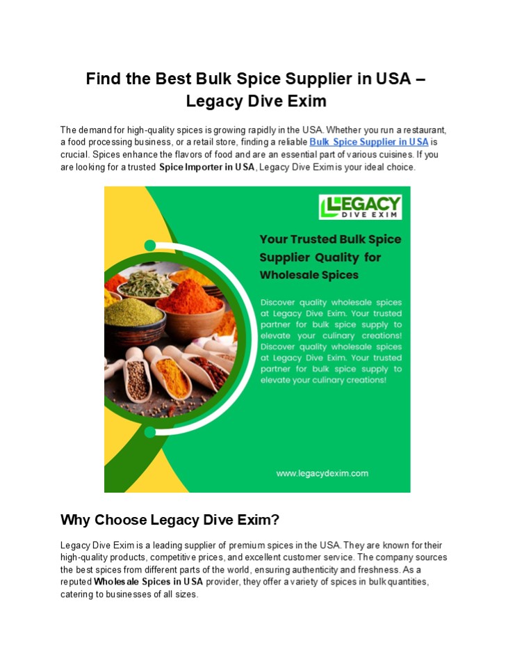 Find the Best Bulk Spice Supplier in USA – Legacy Dive Exim