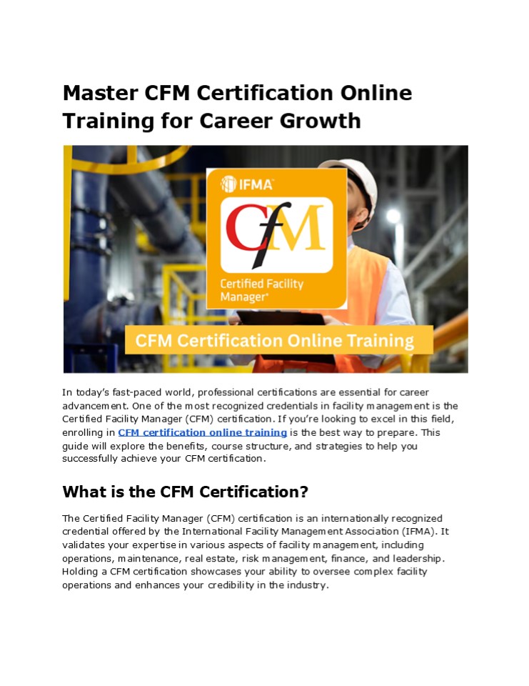 Master CFM Certification Online Training Today