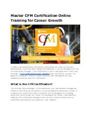 Master CFM Certification Online Training Today