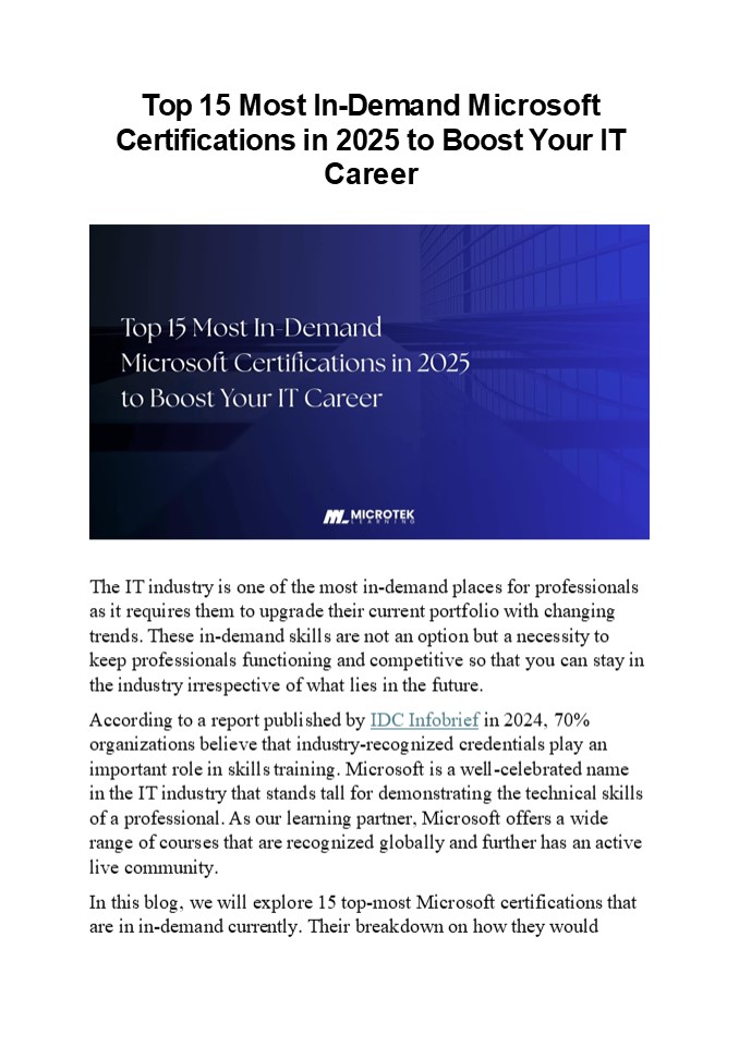 Top 15 Most In-Demand Microsoft Certifications in 2025 to Boost Your IT Career