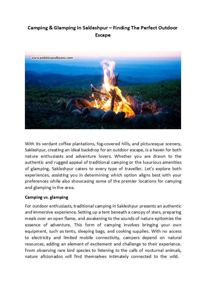 Camping & Glamping In Sakleshpur – Finding The Perfect Outdoor Escape