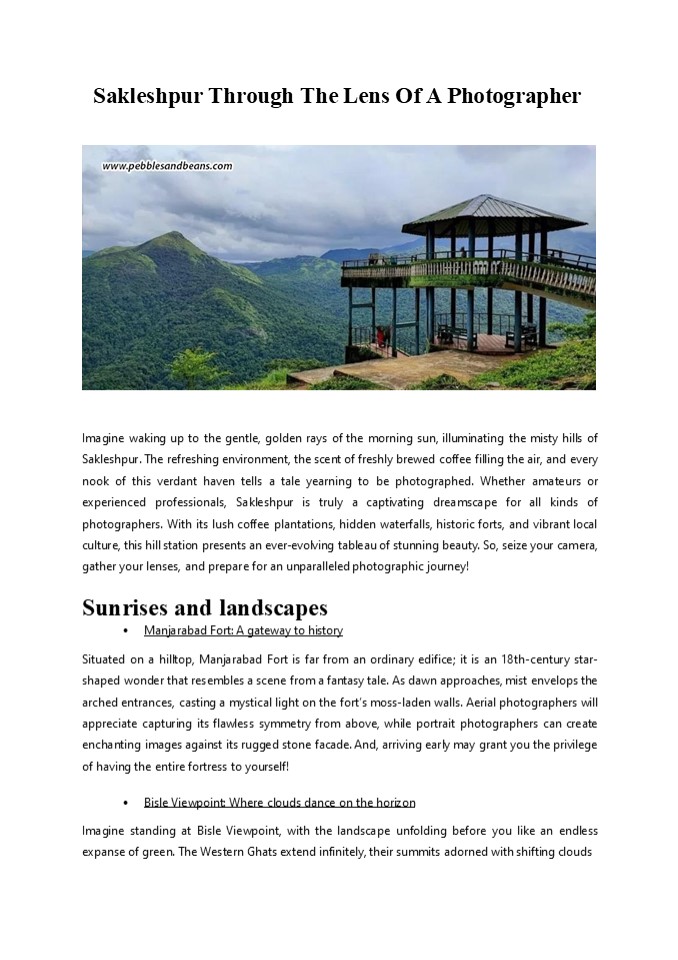 Sakleshpur Through The Lens Of A Photographer