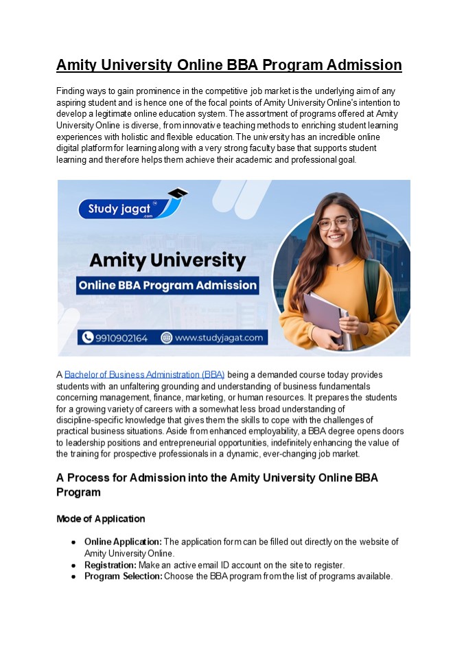Amity University Online BBA Program Admission