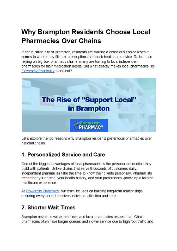Why Brampton Residents Choose Local Pharmacies Over Chains | Flowercity Pharmacy