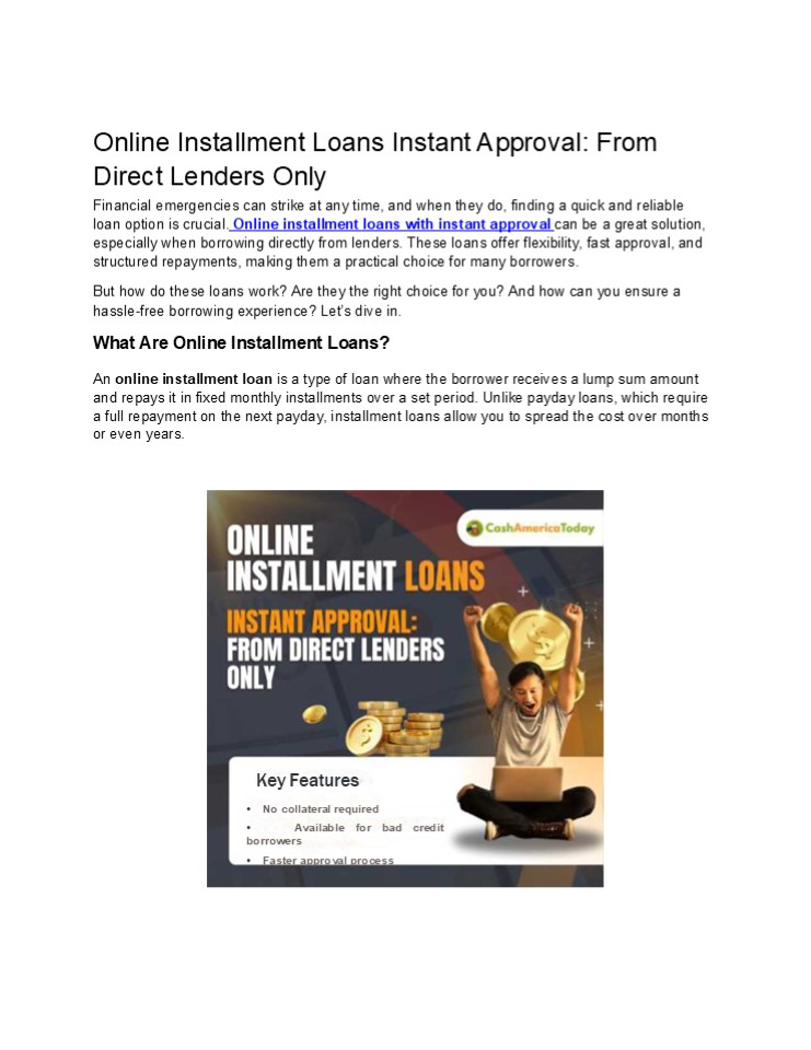 Online Installment Loans Instant Approval: From Direct Lenders Only