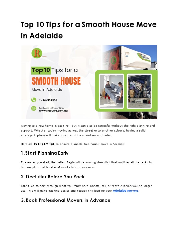 Top 10 Tips for a Smooth House Move in Adelaide