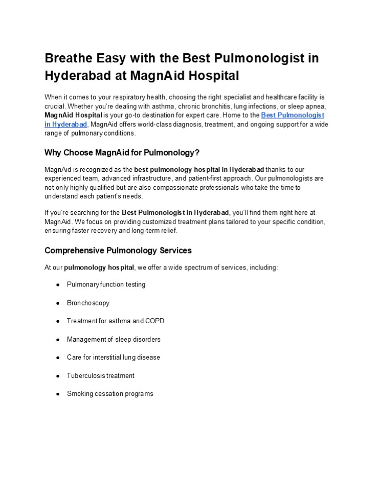 Breathe Easy with the Best Pulmonologist in Hyderabad at MagnAid Hospital