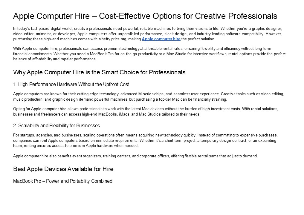 Apple Computer Hire Cost-Effective Options for Creative Professionals