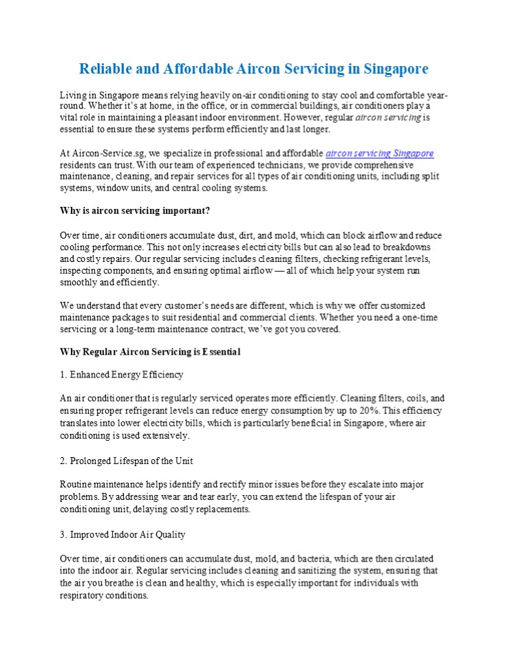 Reliable and Affordable Aircon Servicing in Singapore