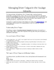Managing Driver Fatigue in the Haulage Industry