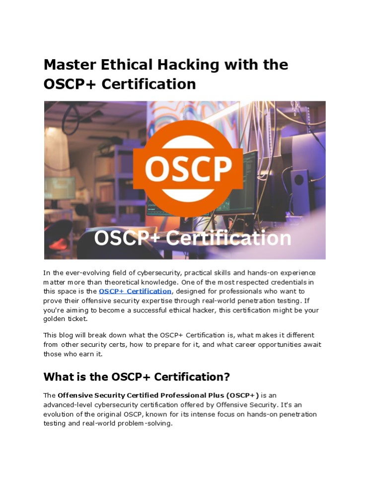 Advance Your Cyber Security Career with OSCP+ Certification