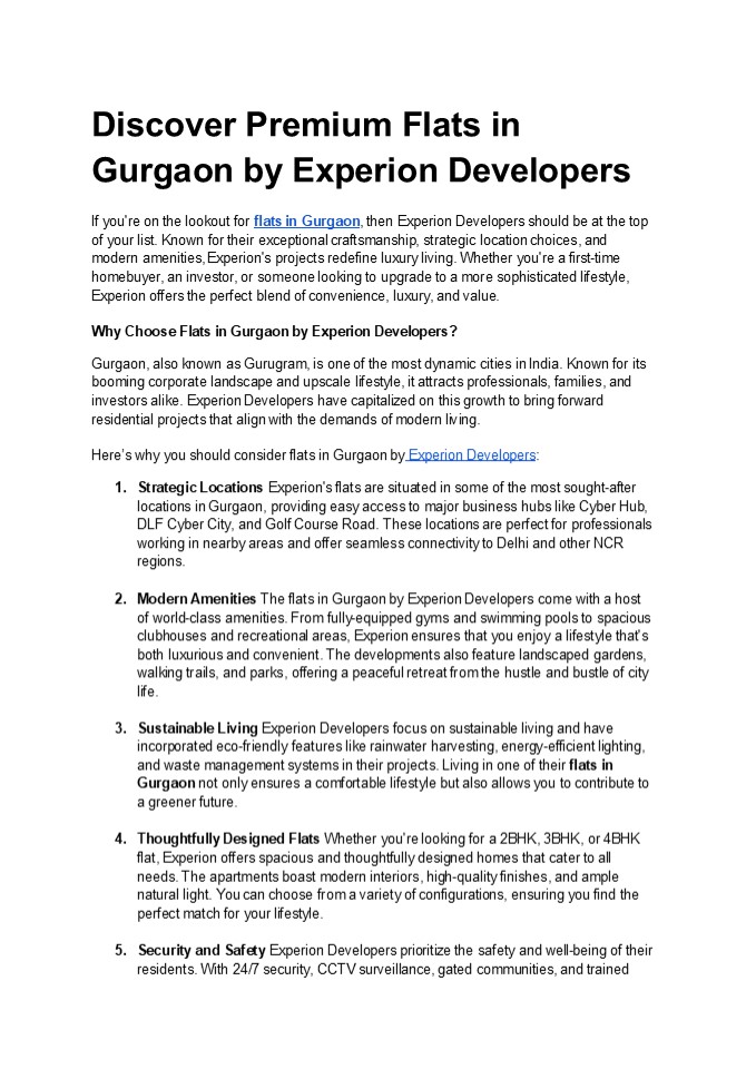 Flats in Gurgaon | Experion Developers