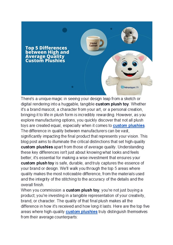 Top 5 Differences between High and Average Quality Custom Plushies